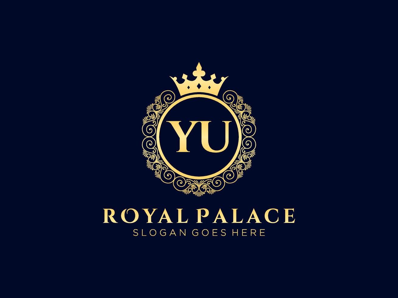 Letter YU Antique royal luxury victorian logo with ornamental frame. vector