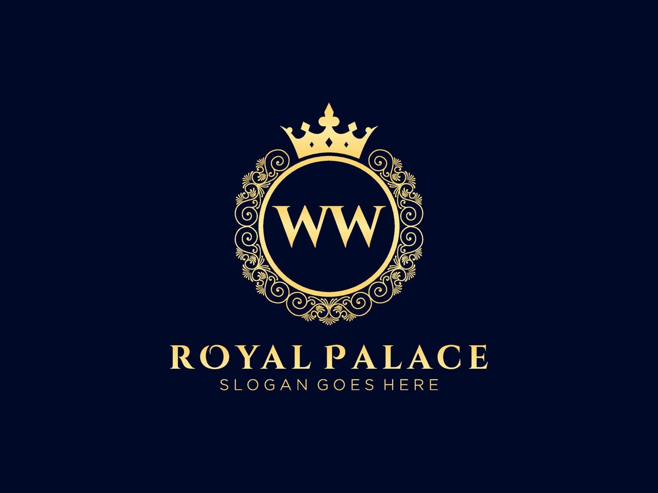 Letter WW Antique royal luxury victorian logo with ornamental frame. vector
