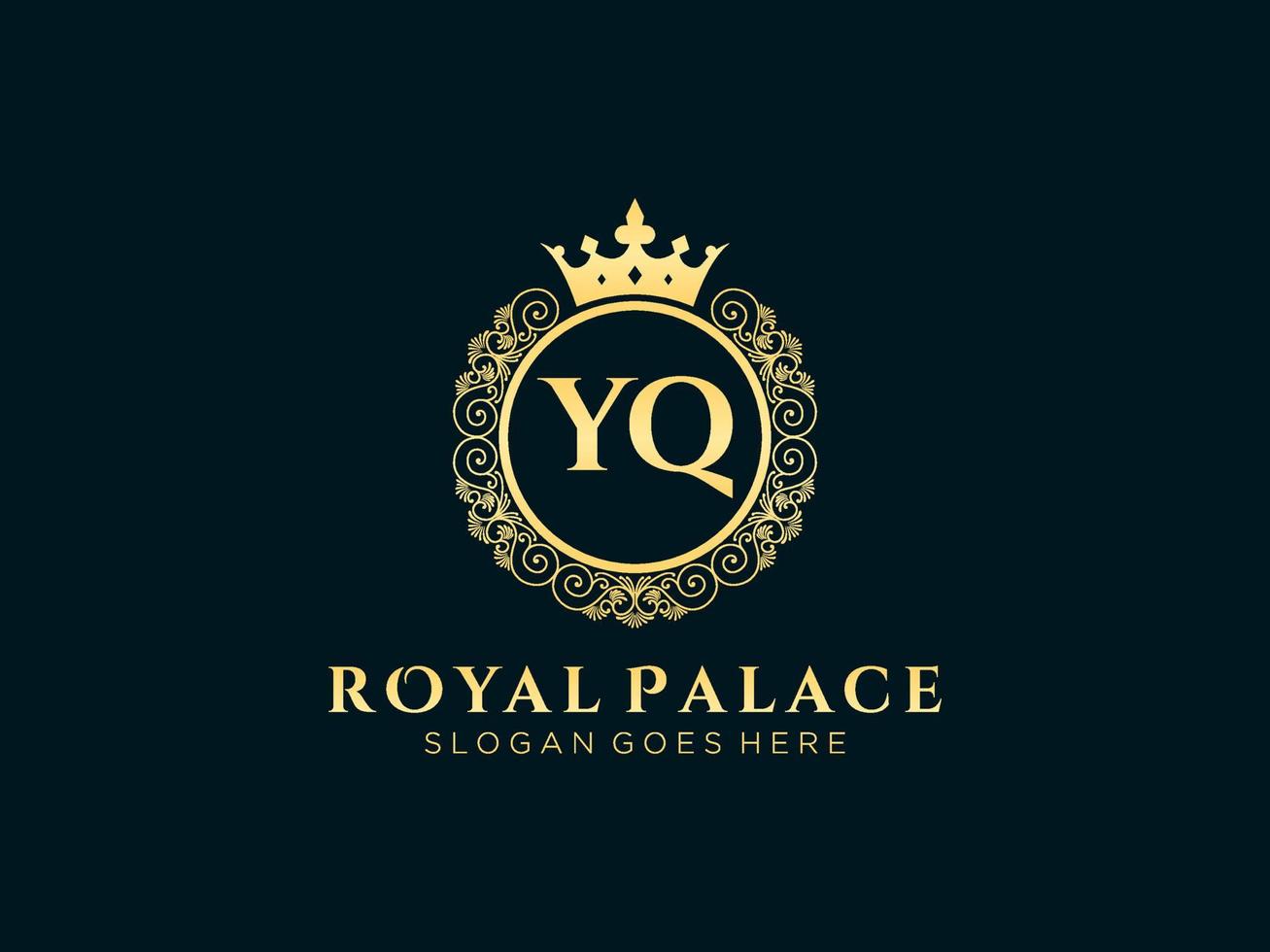 letra yq logotipo victoriano de lujo real antiguo con marco ornamental. vector