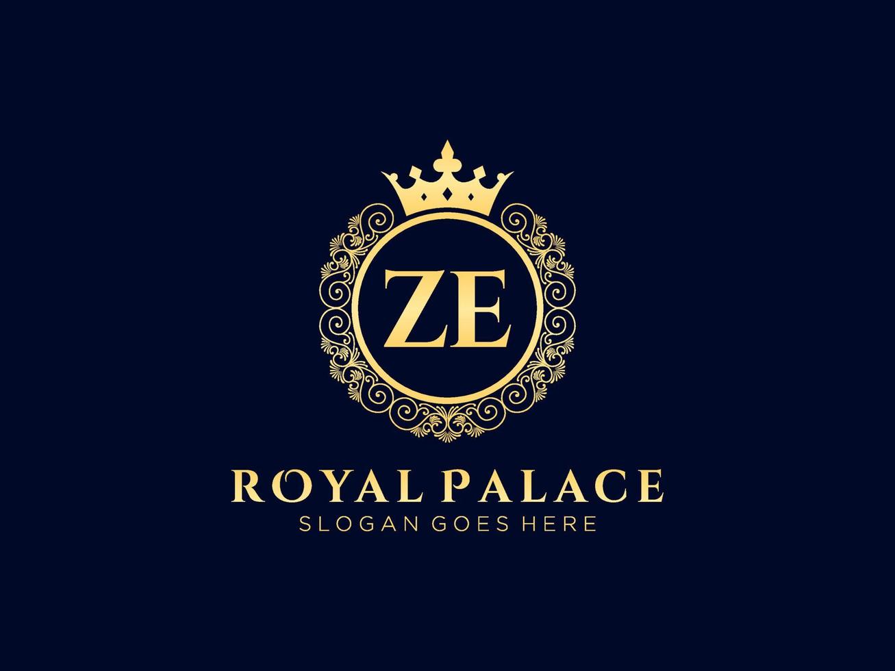 Letter ZE Antique royal luxury victorian logo with ornamental frame. vector