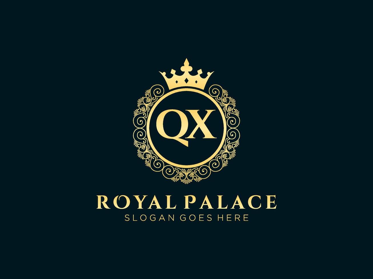 letra qx logotipo victoriano de lujo real antiguo con marco ornamental. vector