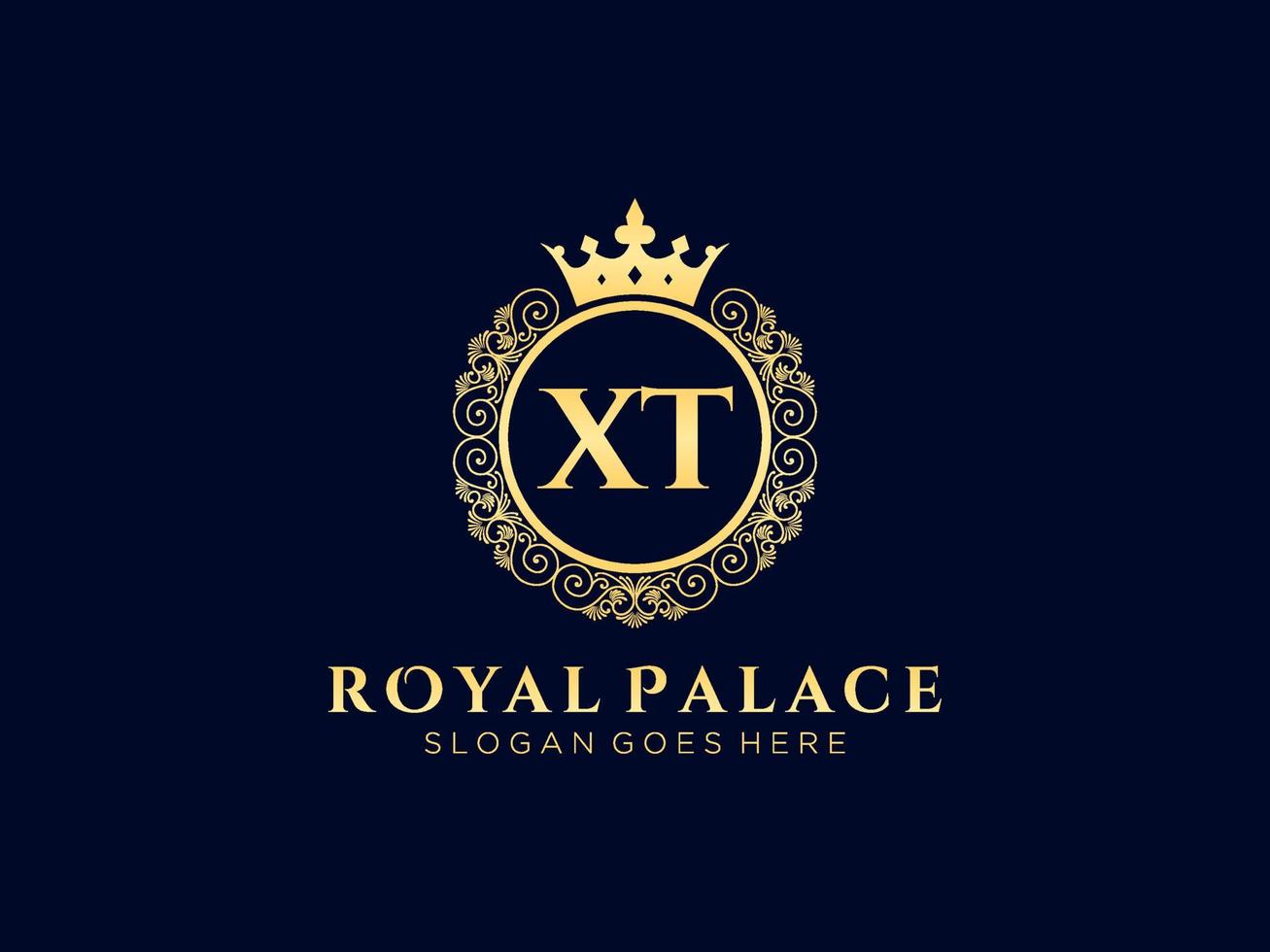 Letter XT Antique royal luxury victorian logo with ornamental frame. vector