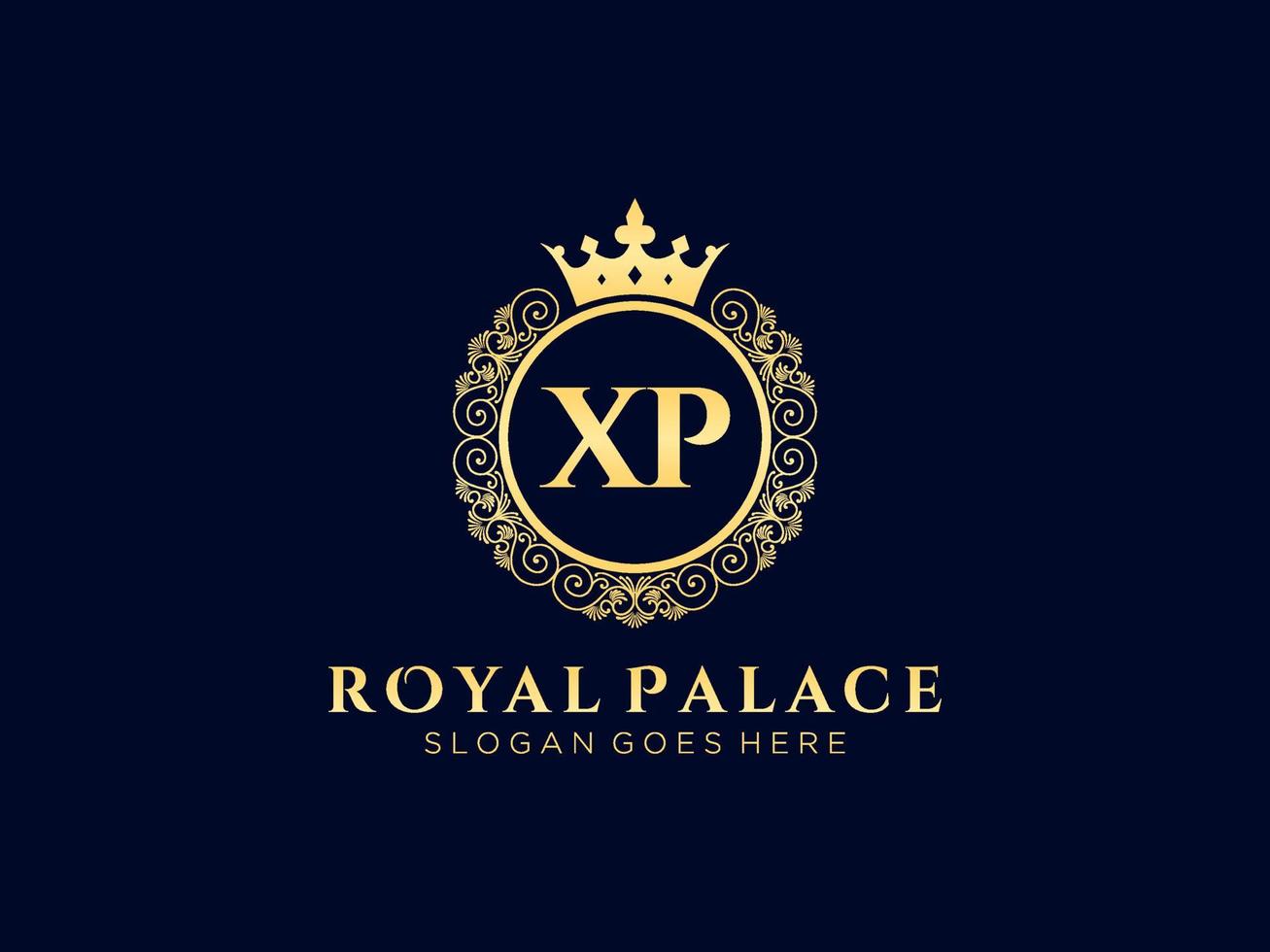 Letter XP Antique royal luxury victorian logo with ornamental frame. vector