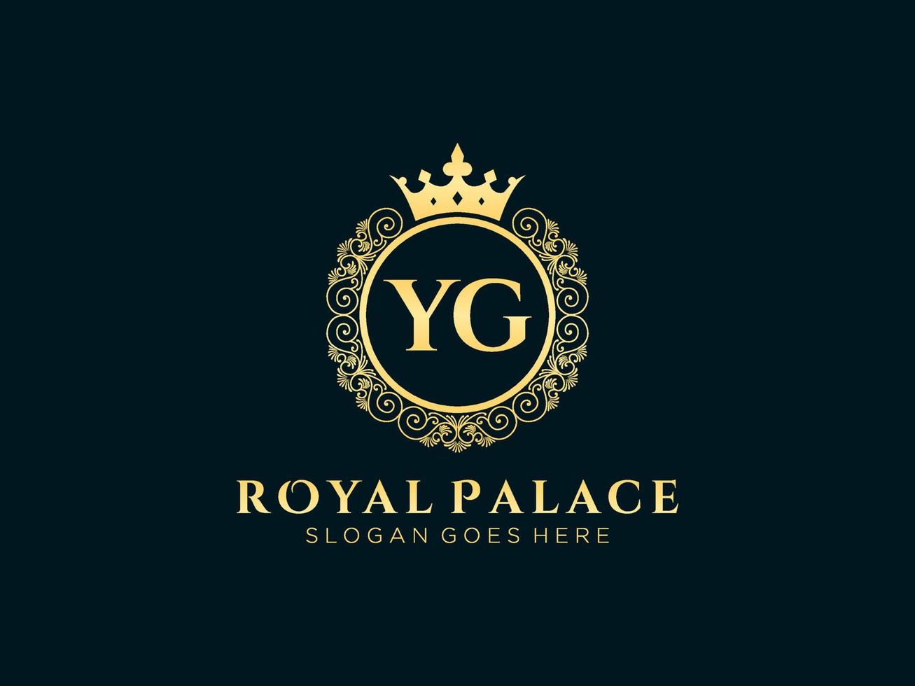 letra yg logotipo victoriano de lujo real antiguo con marco ornamental. vector