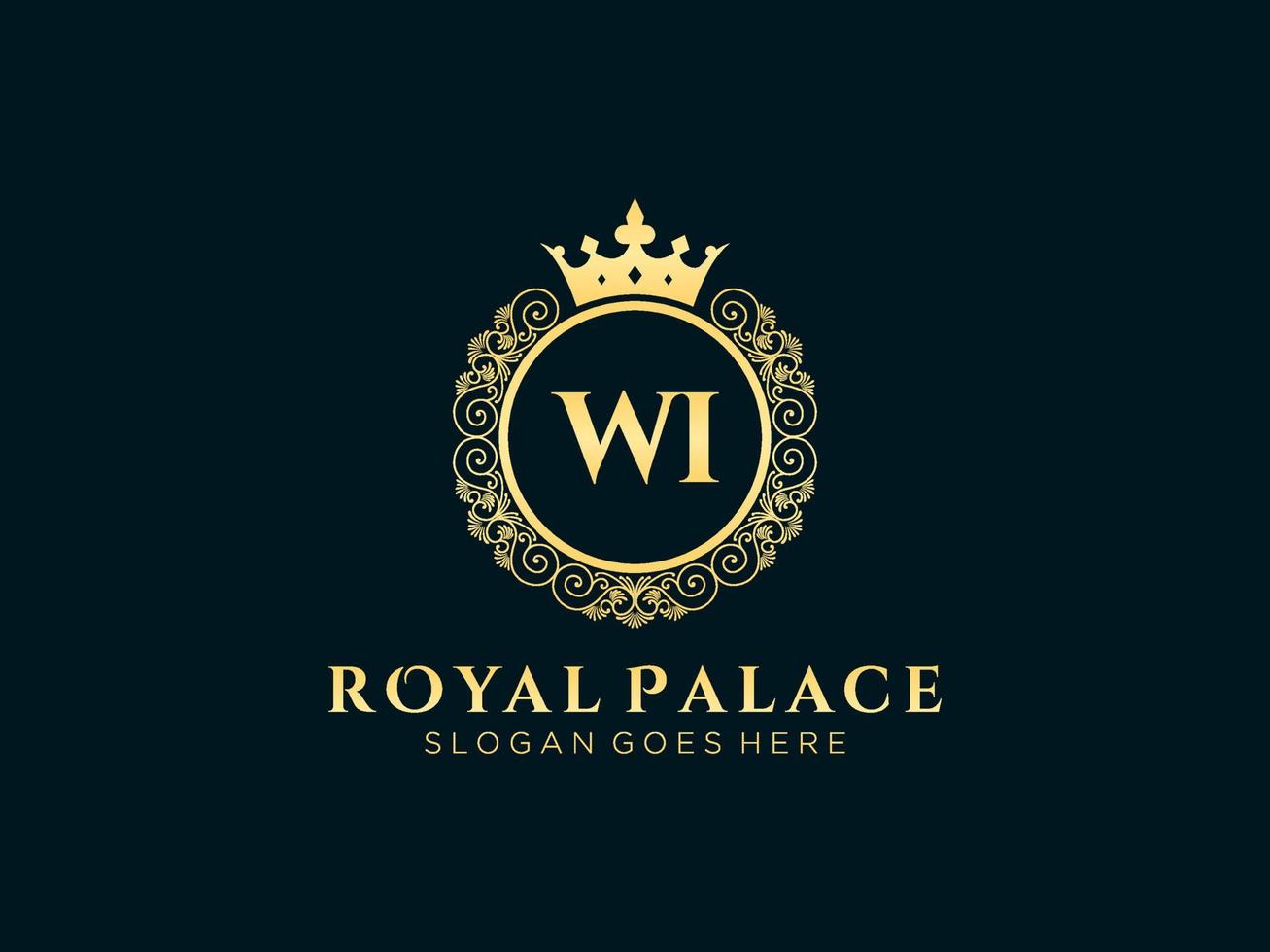 Letter WI Antique royal luxury victorian logo with ornamental frame. vector