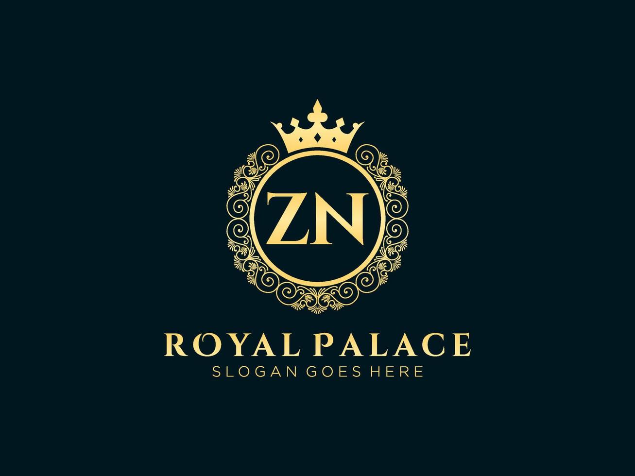 Letter ZN Antique royal luxury victorian logo with ornamental frame. vector