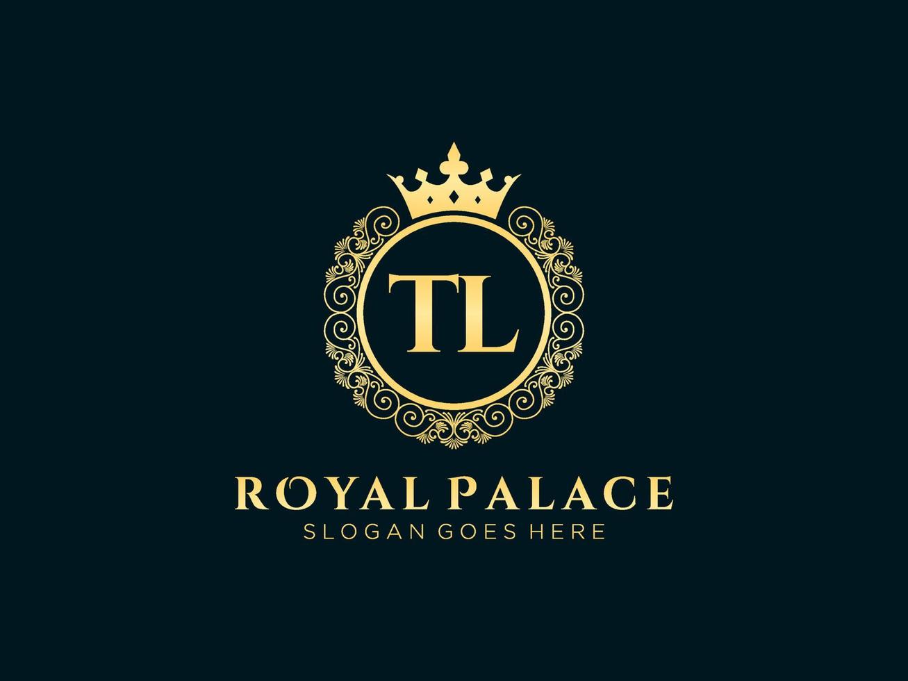 Letter TL Antique royal luxury victorian logo with ornamental frame. vector