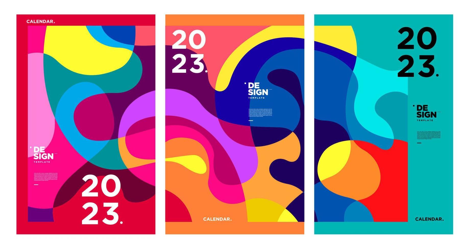New year 2023 calendar design template with geometric colorful abstract. Vector calendar design.