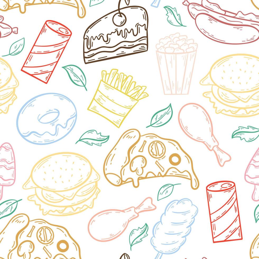 Silueta de comida rápida de patrones sin fisuras ilustración vectorial vector