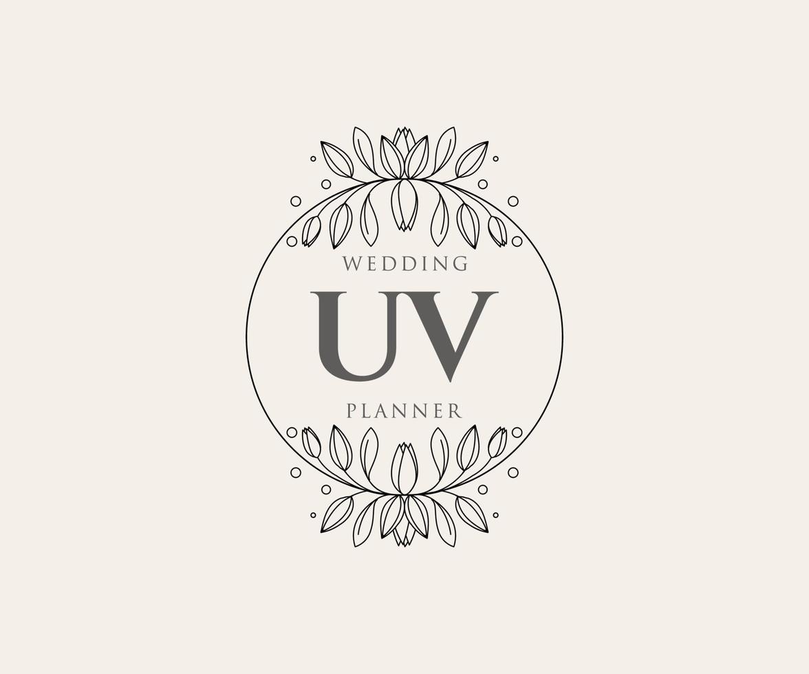 UV Initials letter Wedding monogram logos collection, hand drawn modern minimalistic and floral templates for Invitation cards, Save the Date, elegant identity for restaurant, boutique, cafe in vector