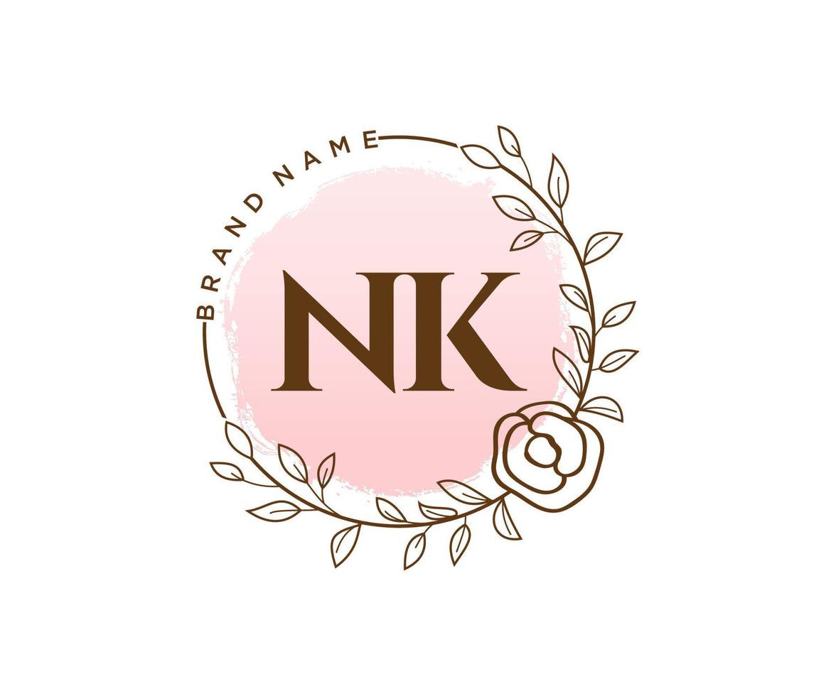 Initial NK feminine logo. Usable for Nature, Salon, Spa, Cosmetic and Beauty Logos. Flat Vector Logo Design Template Element.