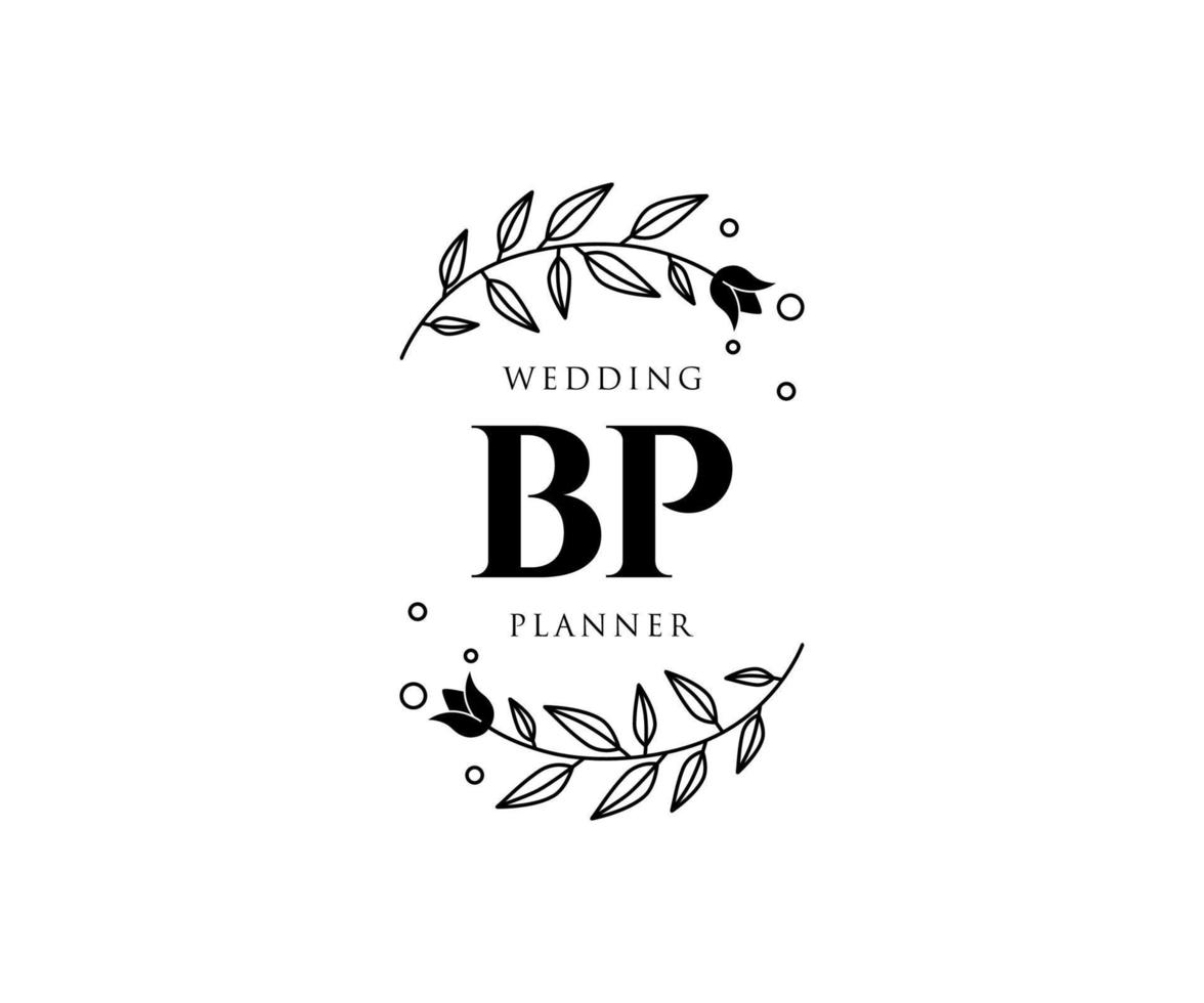 Colección de logotipos de monogramas de boda con letras iniciales de pb, plantillas florales y minimalistas modernas dibujadas a mano para tarjetas de invitación, guardar la fecha, identidad elegante para restaurante, boutique, café en vector