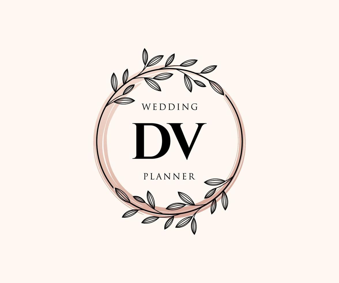 DV Initials letter Wedding monogram logos collection, hand drawn modern minimalistic and floral templates for Invitation cards, Save the Date, elegant identity for restaurant, boutique, cafe in vector