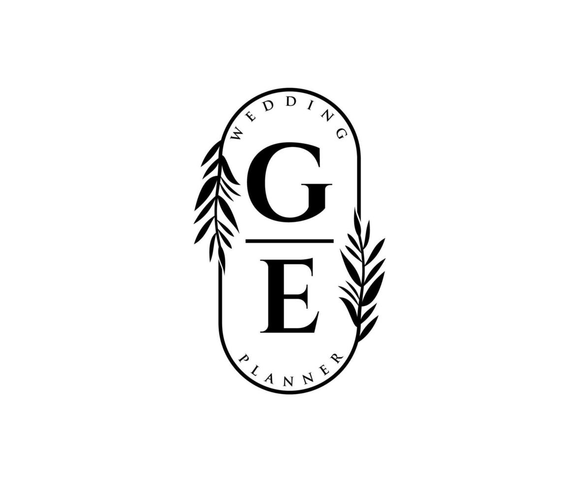 GE Initials letter Wedding monogram logos collection, hand drawn modern minimalistic and floral templates for Invitation cards, Save the Date, elegant identity for restaurant, boutique, cafe in vector