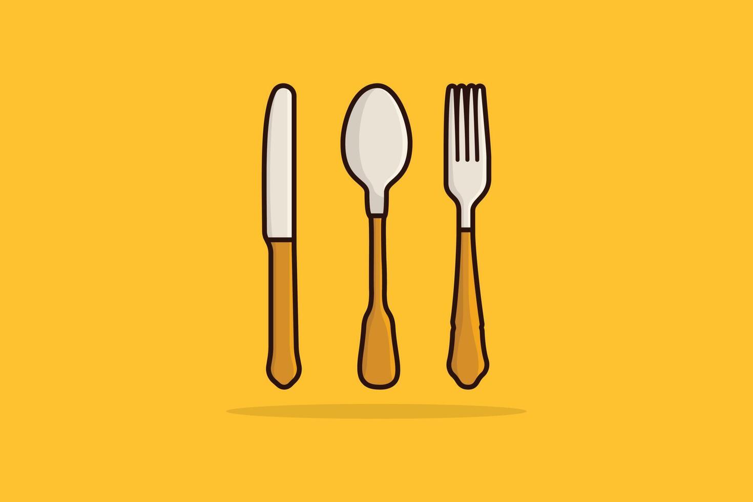 Ilustración de vector de cuchara, cuchillo y tenedor. concepto de icono de equipo interior de casa. diseño de logotipo de juego de cocina de restaurante.