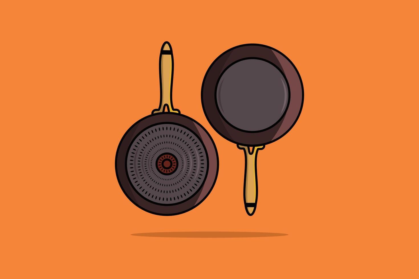 Fry Pan Front side and back side vector illustration. Kitchen food equipment object icon concept. Cooking food pan vector design.