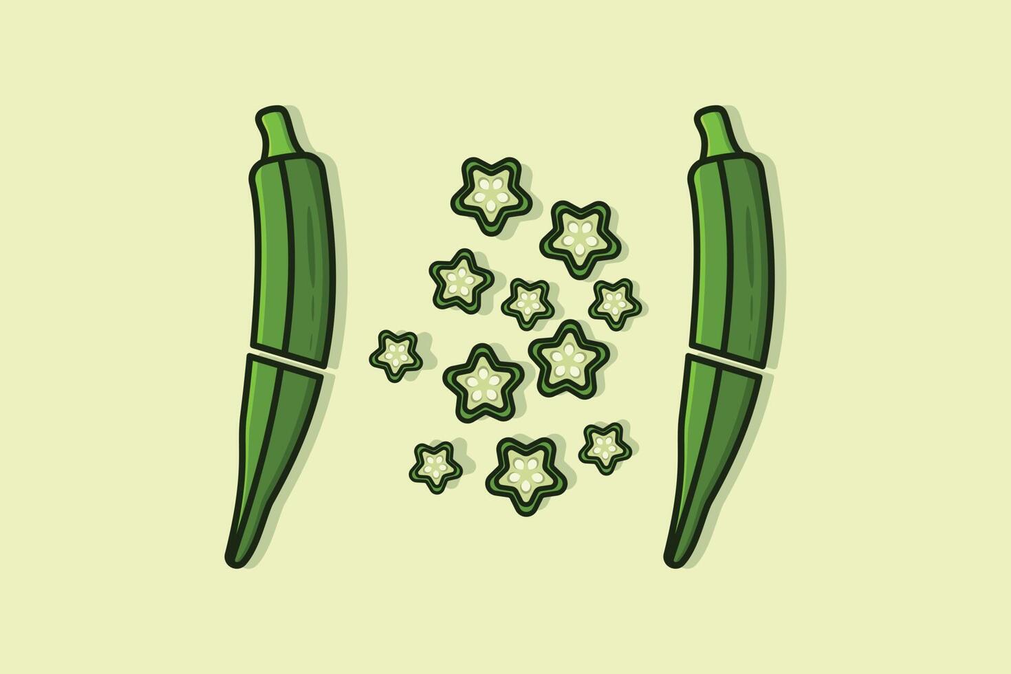 Green Broken Okra vegetable with Okra pieces vector illustration. Food nature icon concept. Healthy fresh vegetable food Okra icon design.