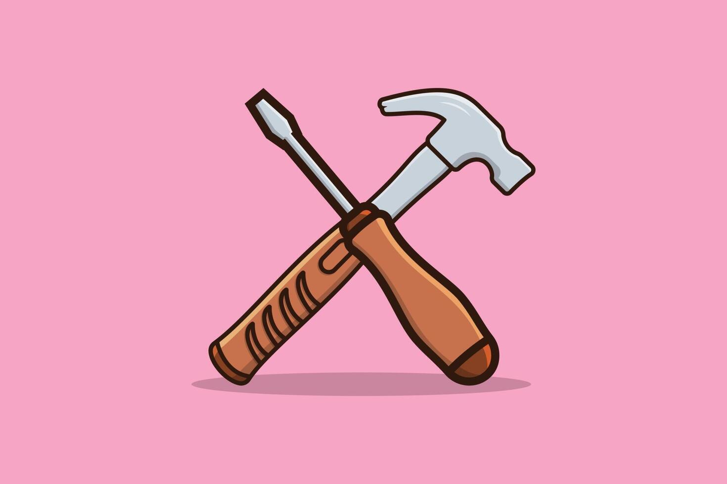 Screwdriver and Claw Hammer tools vector illustration. Working tools equipment objects icon concept. Claw Hammer tool and Screwdriver in cross sign vector design on pink background.
