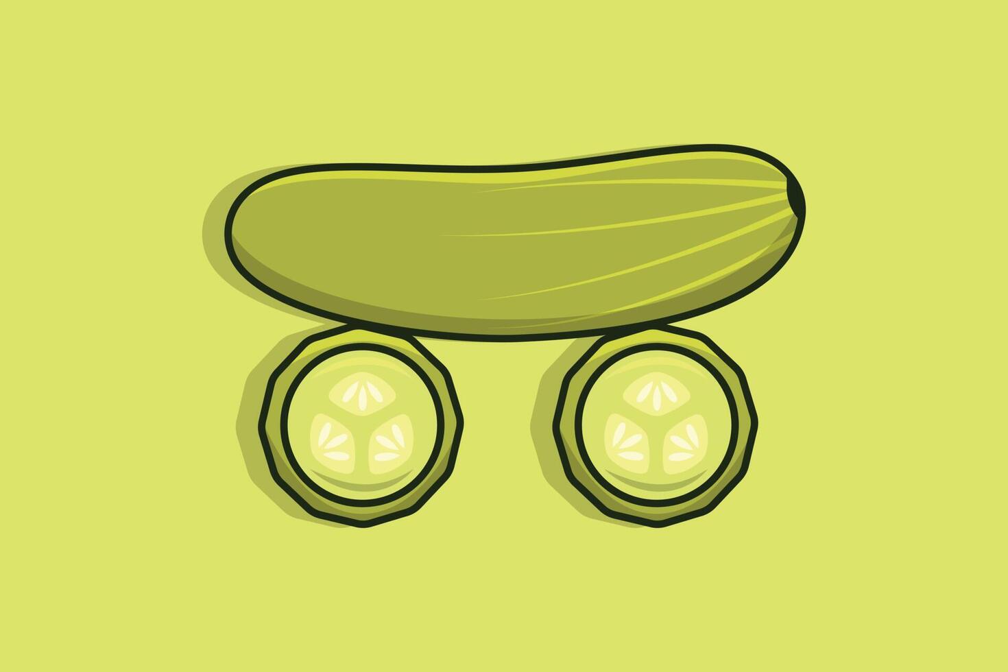 pepino con ilustración de vector vegetal de rodaja de pepino. concepto de icono de naturaleza alimentaria. diseño de icono de pepino de alimentos vegetales frescos saludables de granja.