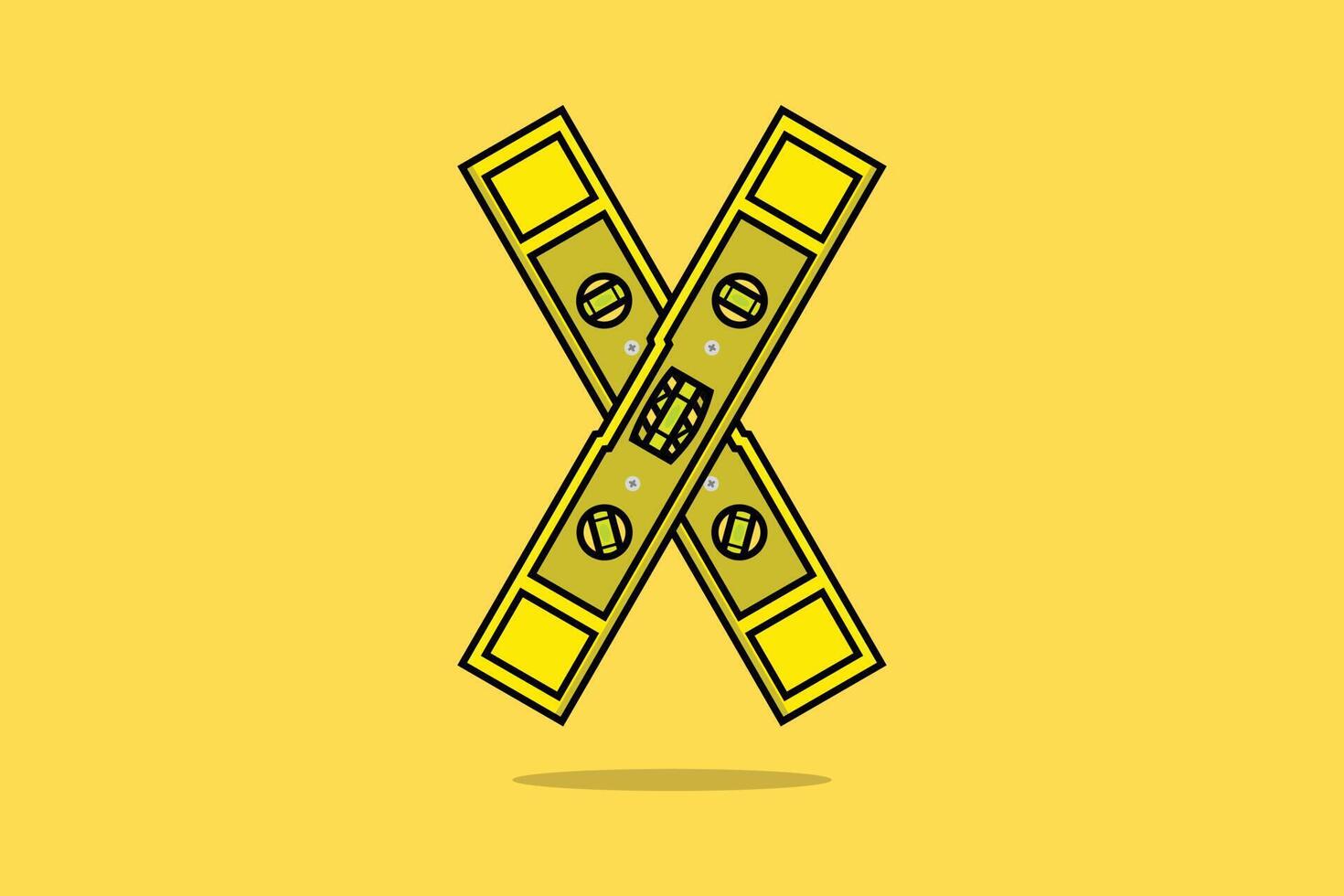 Spirit Level tool vector illustration. Working tools equipment objects icon concept. Spirit Level tool in X sign vector design on yellow background.