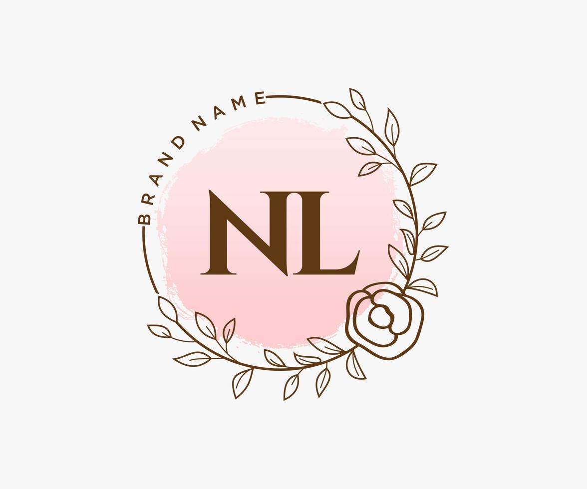 Initial NL feminine logo. Usable for Nature, Salon, Spa, Cosmetic and Beauty Logos. Flat Vector Logo Design Template Element.