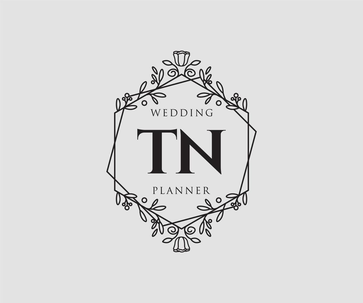 TN Initials letter Wedding monogram logos collection, hand drawn modern minimalistic and floral templates for Invitation cards, Save the Date, elegant identity for restaurant, boutique, cafe in vector