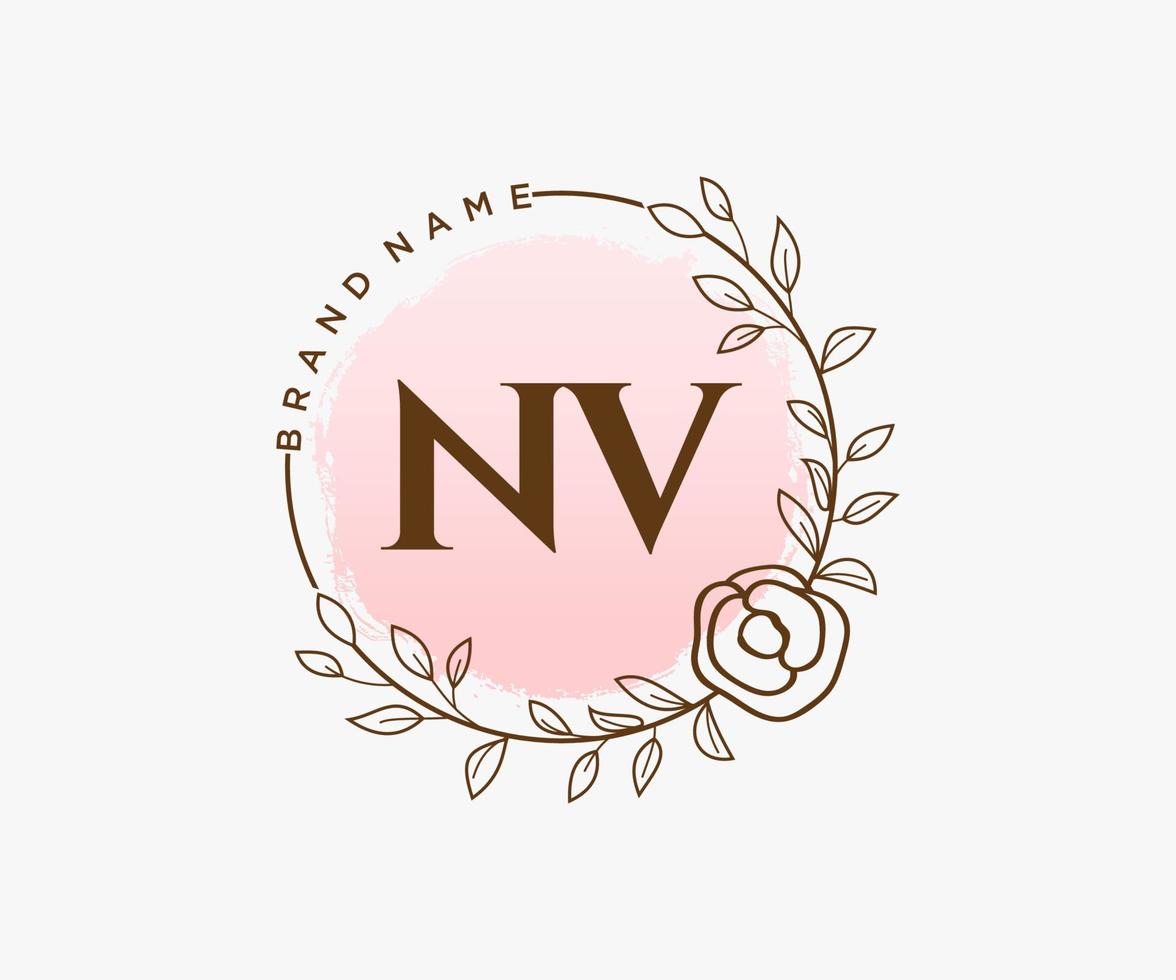 logotipo femenino inicial nv. utilizable para logotipos de naturaleza, salón, spa, cosmética y belleza. elemento de plantilla de diseño de logotipo de vector plano.