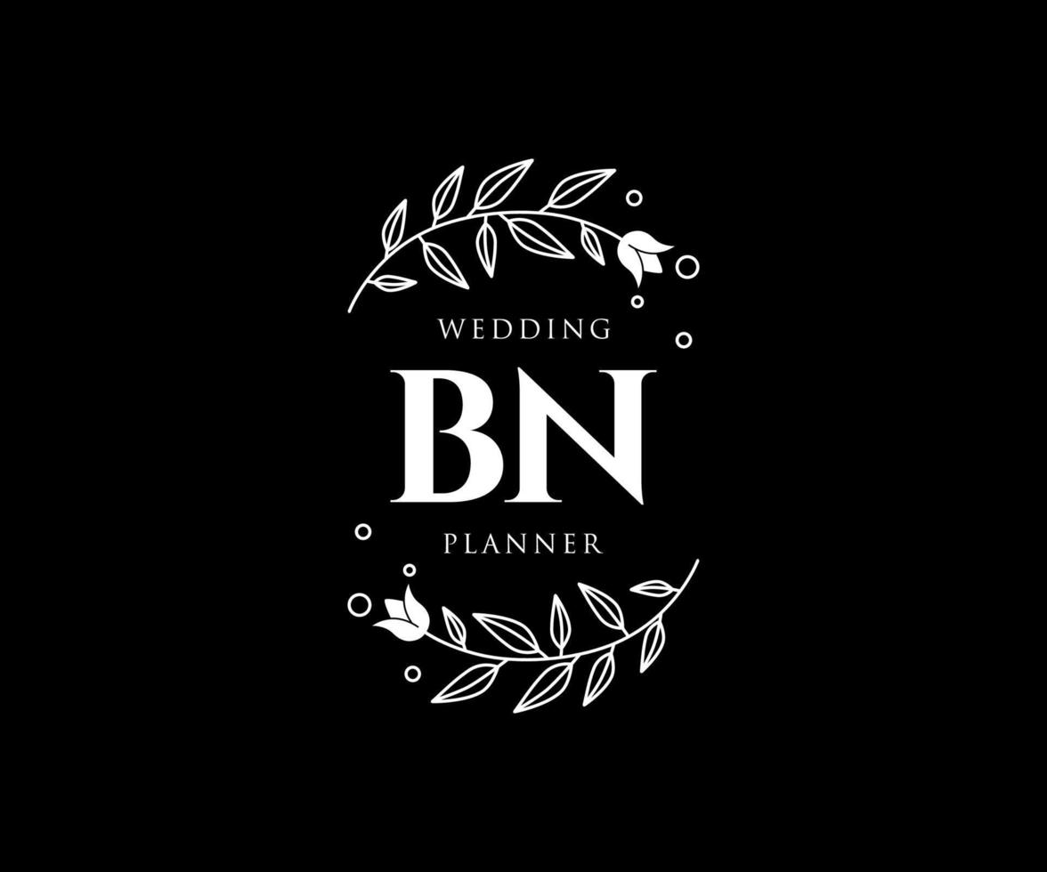 BN Initials letter Wedding monogram logos collection, hand drawn modern minimalistic and floral templates for Invitation cards, Save the Date, elegant identity for restaurant, boutique, cafe in vector