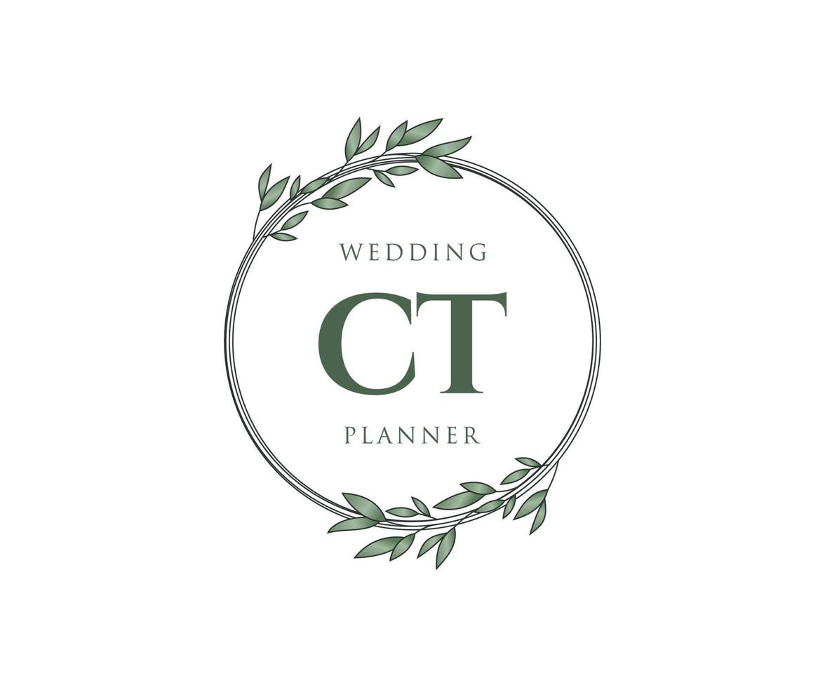 colección de logotipos de monograma de boda con letras iniciales de ct, plantillas florales y minimalistas modernas dibujadas a mano para tarjetas de invitación, guardar la fecha, identidad elegante para restaurante, boutique, café en vector