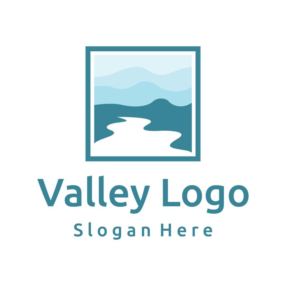 Logos of rivers, creeks, riverbanks and streams. River logo with combination of mountains and farmland with concept design vector illustration template.