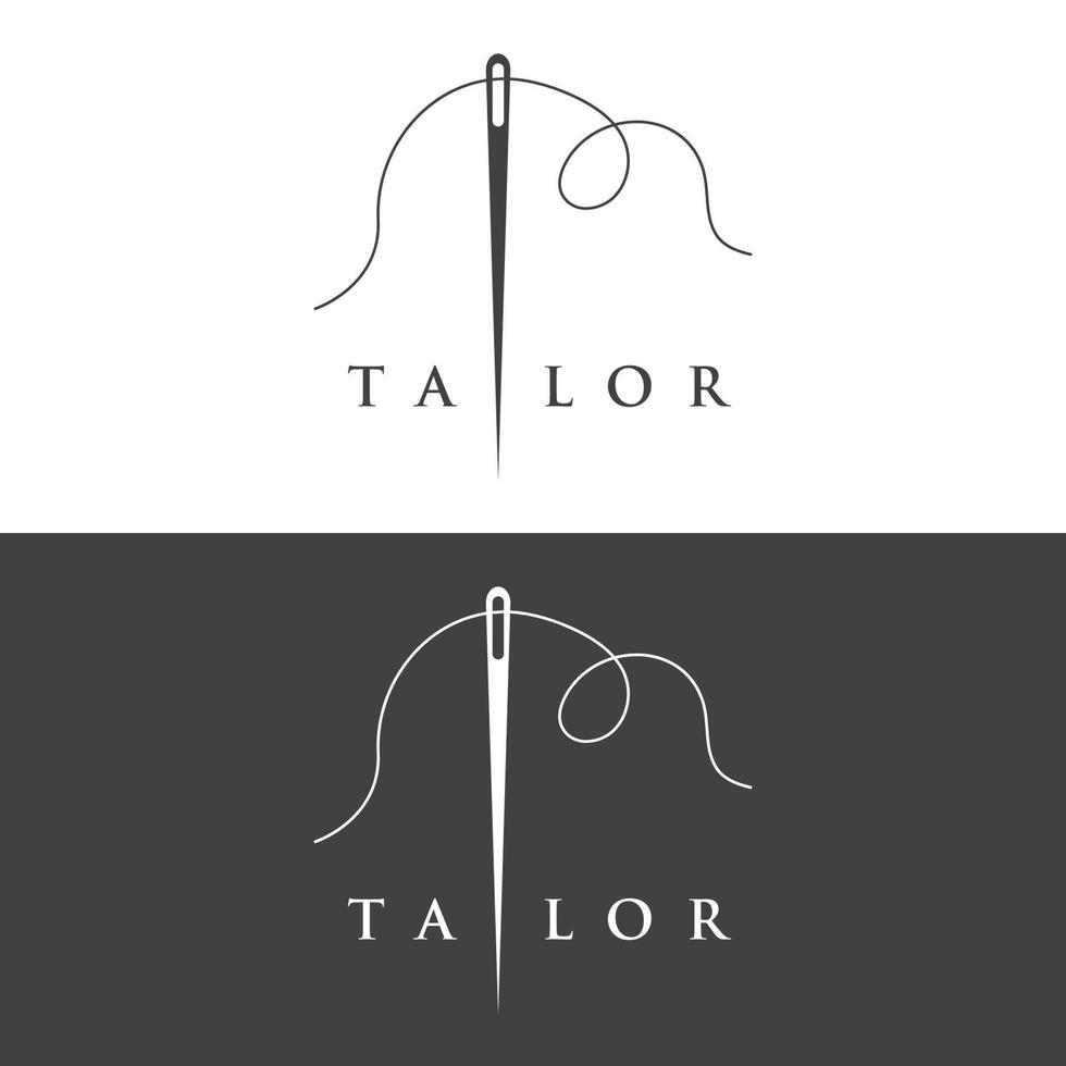 logotipo de silueta a medida con marcas de aguja, hilo, benik y máquina de coser. diseño de logotipos para sastres, moda, boutiques y otras empresas de ropa. con diseño de ilustración vectorial. vector