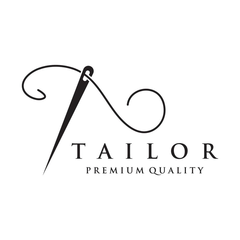 Tailor silhouette logo with needle, thread, benik and sewing machine markings. Logo design for tailors, fashion, boutiques and other clothing companies. With vector illustration design.