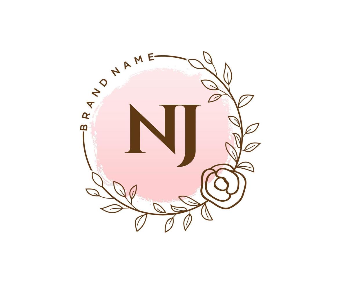 Initial NJ feminine logo. Usable for Nature, Salon, Spa, Cosmetic and Beauty Logos. Flat Vector Logo Design Template Element.