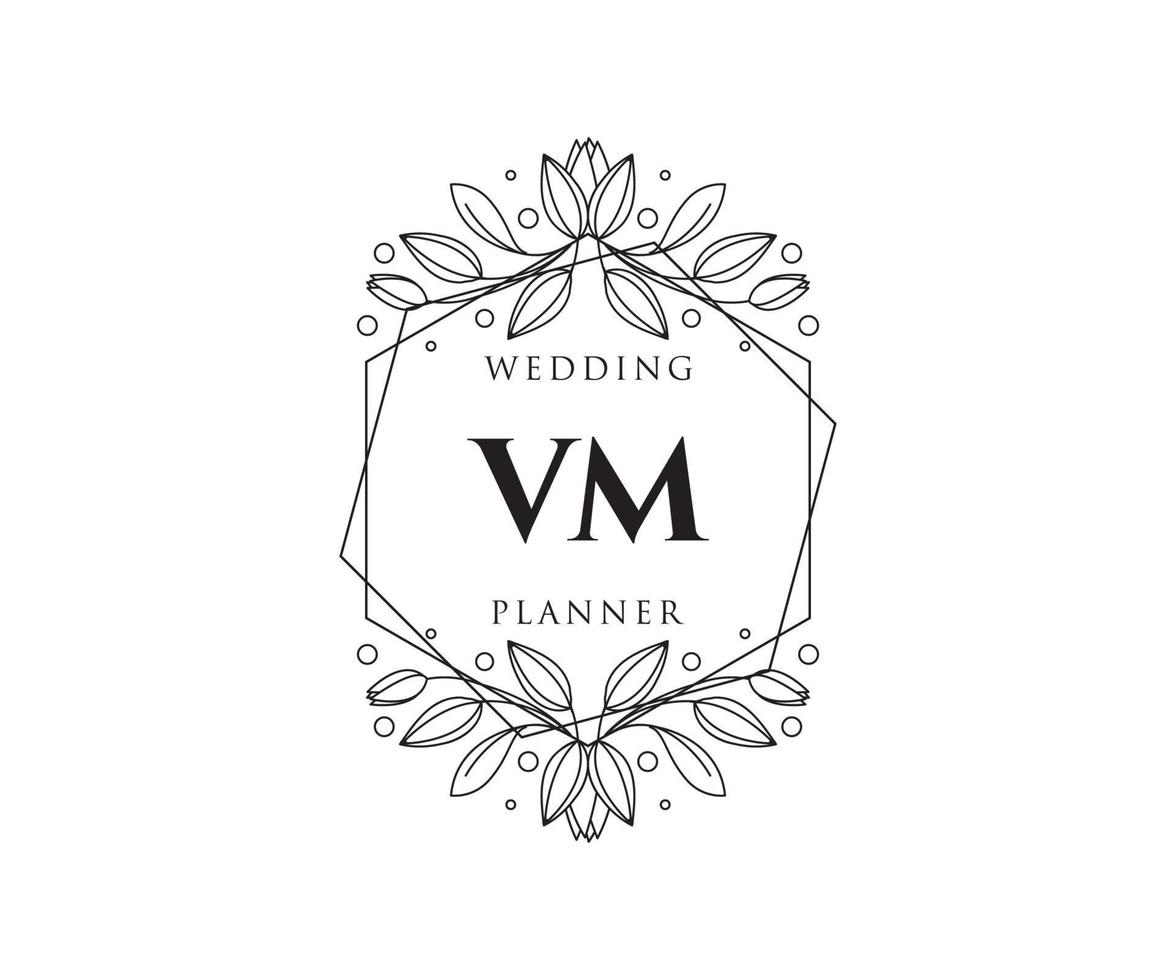 VM Initials letter Wedding monogram logos collection, hand drawn modern minimalistic and floral templates for Invitation cards, Save the Date, elegant identity for restaurant, boutique, cafe in vector
