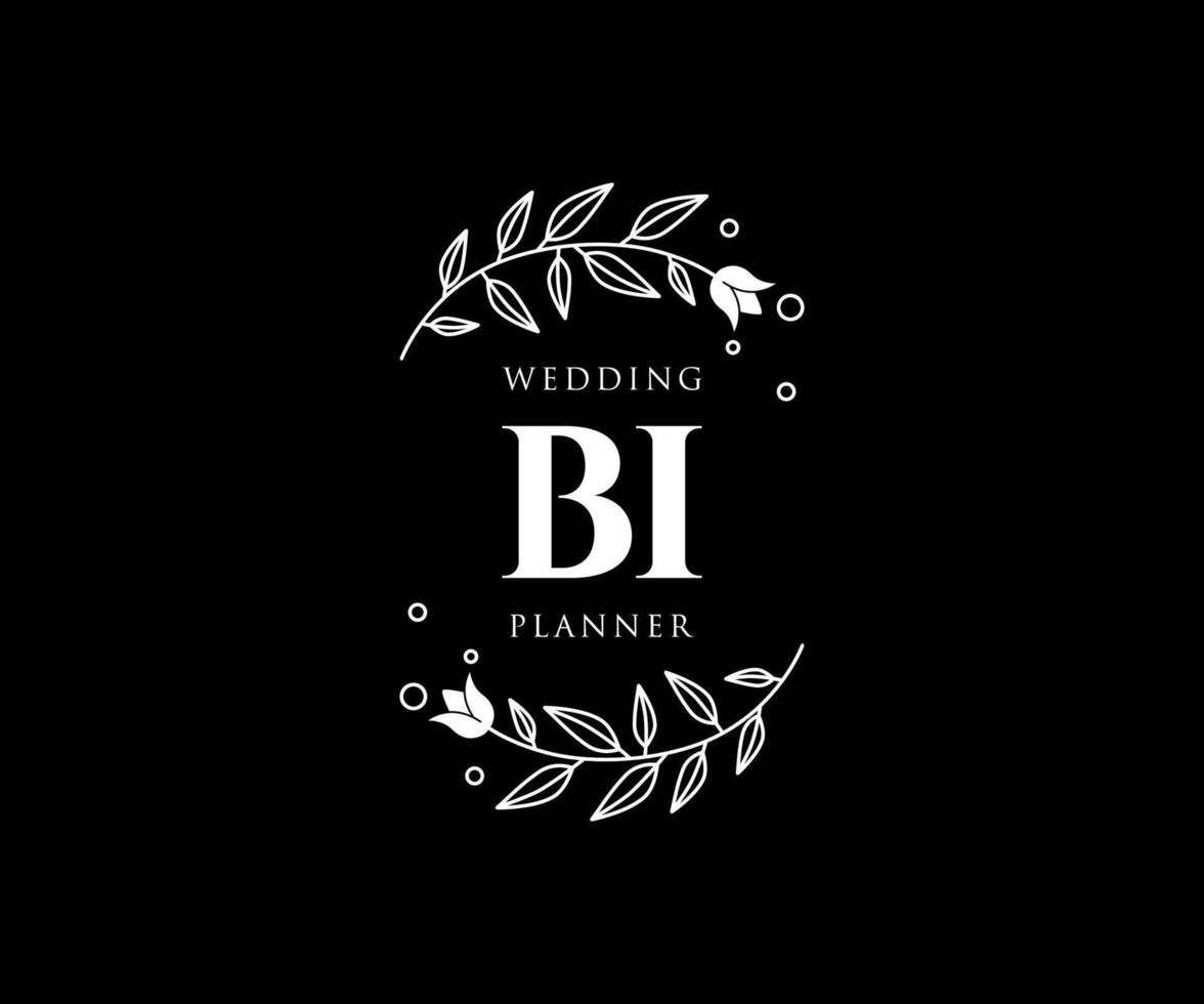 colección de logotipos de monograma de boda con letras iniciales bi, plantillas florales y minimalistas modernas dibujadas a mano para tarjetas de invitación, guardar la fecha, identidad elegante para restaurante, boutique, café en vector