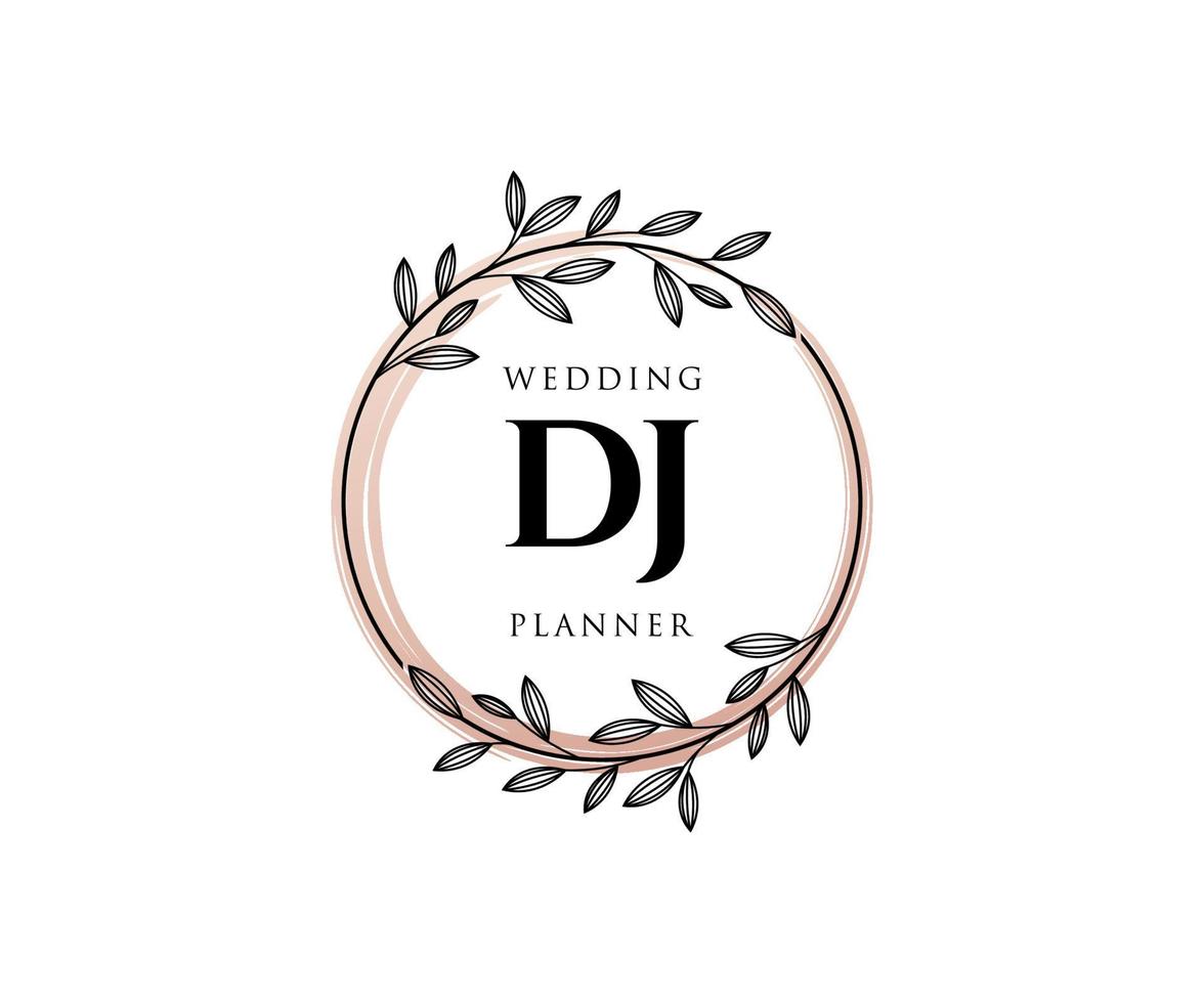 DJ Initials letter Wedding monogram logos collection, hand drawn modern minimalistic and floral templates for Invitation cards, Save the Date, elegant identity for restaurant, boutique, cafe in vector