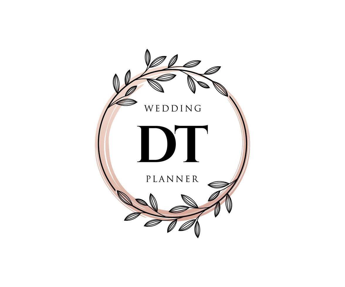 DT Initials letter Wedding monogram logos collection, hand drawn modern minimalistic and floral templates for Invitation cards, Save the Date, elegant identity for restaurant, boutique, cafe in vector
