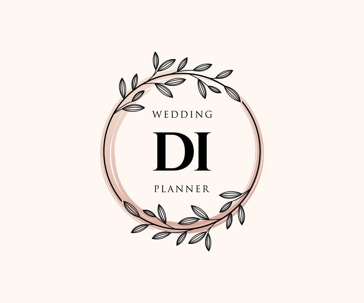 DI Initials letter Wedding monogram logos collection, hand drawn modern minimalistic and floral templates for Invitation cards, Save the Date, elegant identity for restaurant, boutique, cafe in vector