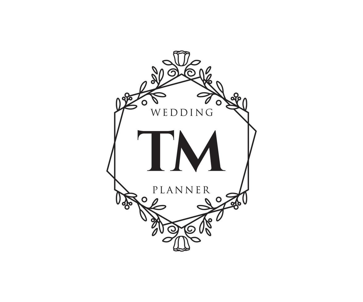 TM Initials letter Wedding monogram logos collection, hand drawn modern minimalistic and floral templates for Invitation cards, Save the Date, elegant identity for restaurant, boutique, cafe in vector