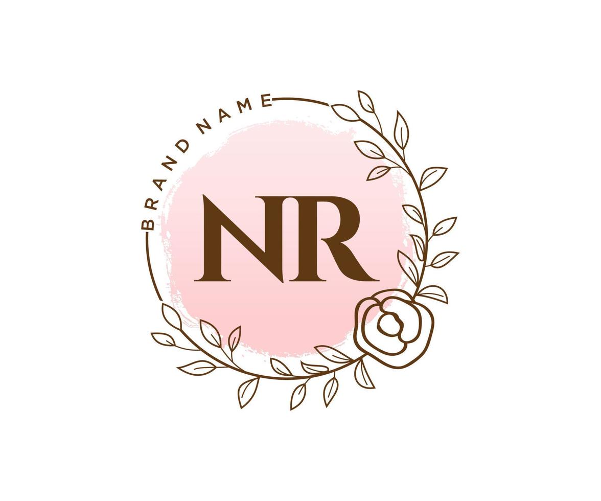 Initial NR feminine logo. Usable for Nature, Salon, Spa, Cosmetic and Beauty Logos. Flat Vector Logo Design Template Element.