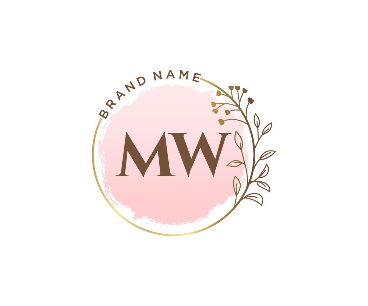Initial MW feminine logo. Usable for Nature, Salon, Spa, Cosmetic and Beauty Logos. Flat Vector Logo Design Template Element.