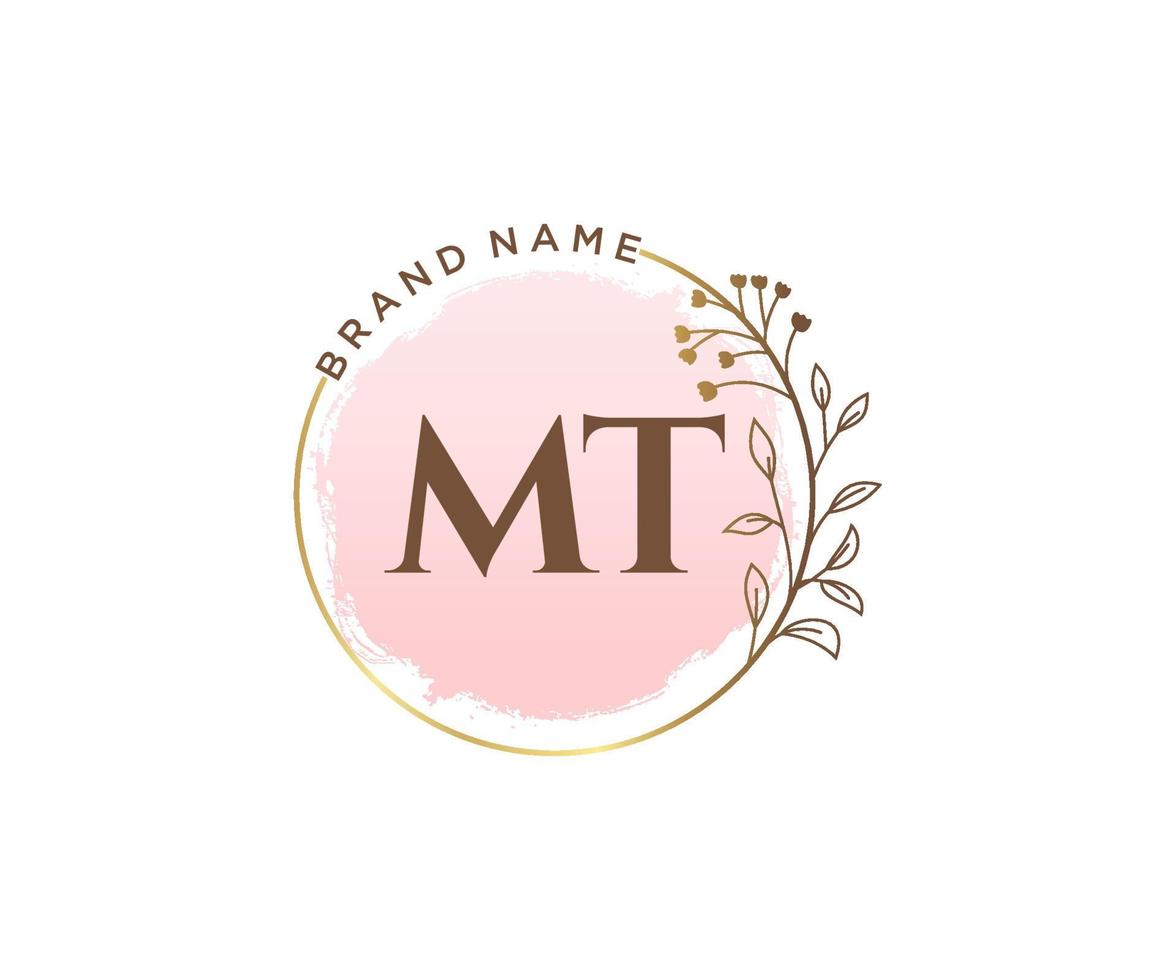 logotipo femenino mt inicial. utilizable para logotipos de naturaleza, salón, spa, cosmética y belleza. elemento de plantilla de diseño de logotipo de vector plano.