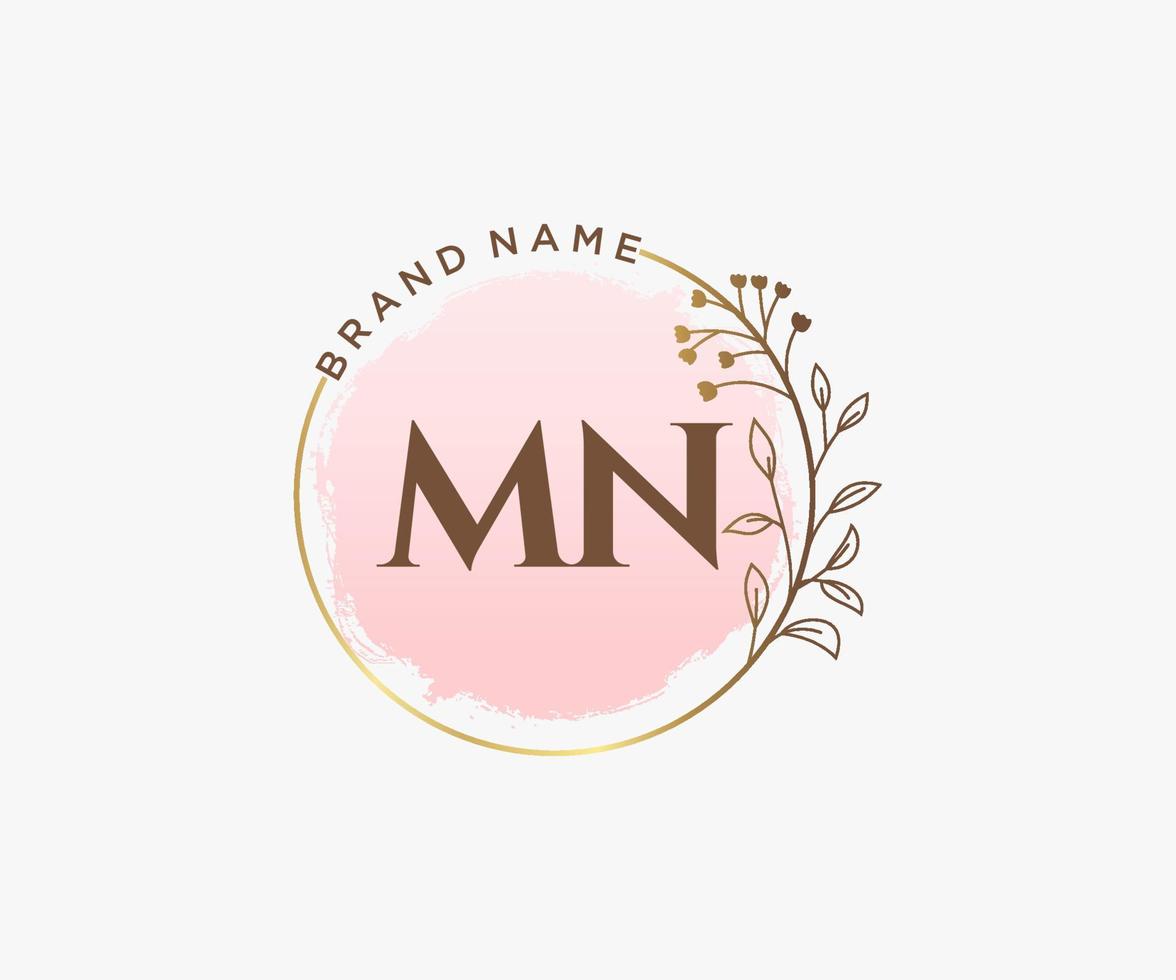Initial MN feminine logo. Usable for Nature, Salon, Spa, Cosmetic and Beauty Logos. Flat Vector Logo Design Template Element.