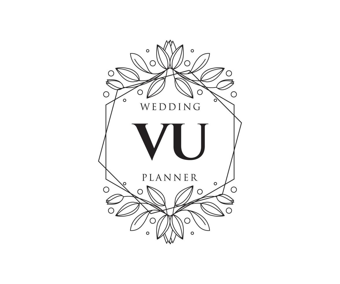 VU Initials letter Wedding monogram logos collection, hand drawn modern minimalistic and floral templates for Invitation cards, Save the Date, elegant identity for restaurant, boutique, cafe in vector