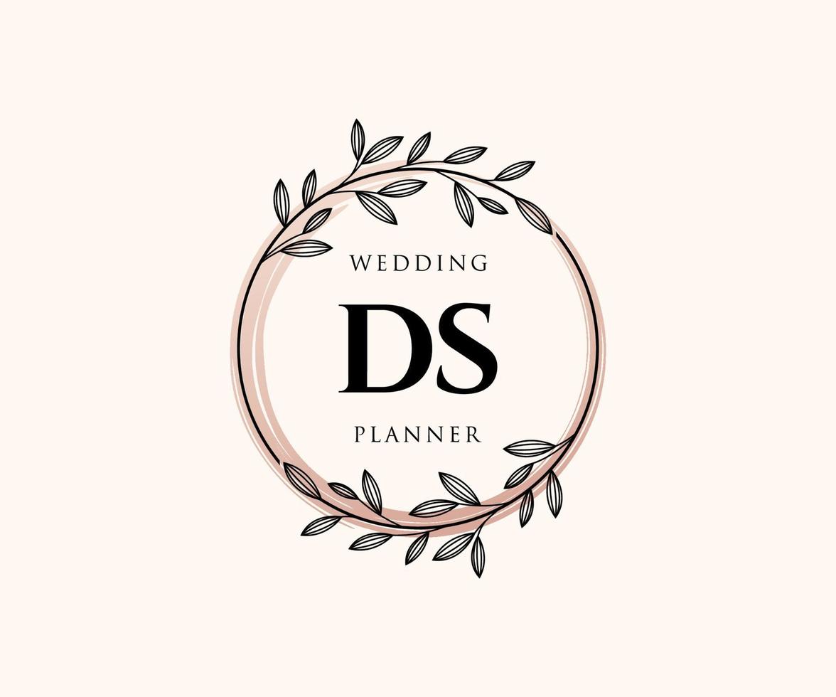 colección de logotipos de monograma de boda con letras iniciales ds, plantillas florales y minimalistas modernas dibujadas a mano para tarjetas de invitación, guardar la fecha, identidad elegante para restaurante, boutique, café en vector