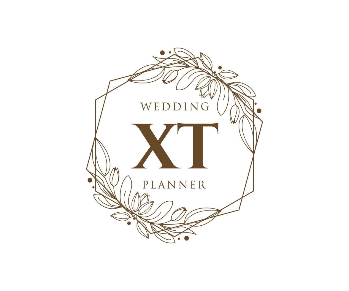 XT Initials letter Wedding monogram logos collection, hand drawn modern minimalistic and floral templates for Invitation cards, Save the Date, elegant identity for restaurant, boutique, cafe in vector