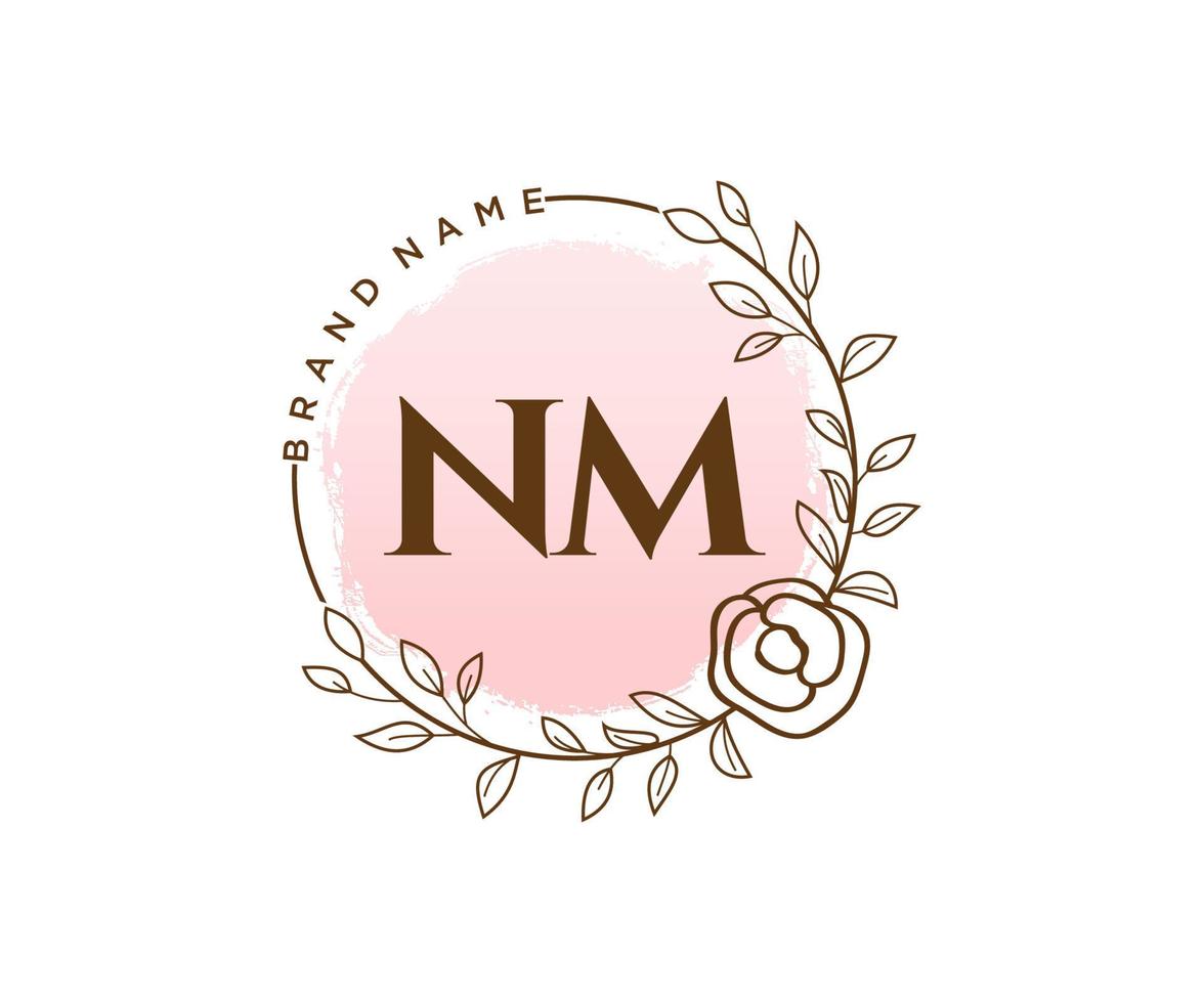 Initial NM feminine logo. Usable for Nature, Salon, Spa, Cosmetic and Beauty Logos. Flat Vector Logo Design Template Element.