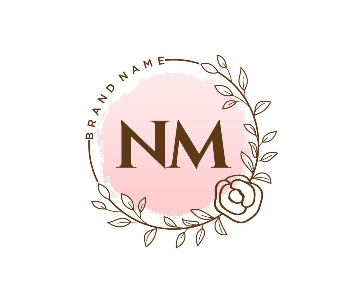 logo femenino nm inicial. utilizable para logotipos de naturaleza, salón, spa, cosmética y belleza. elemento de plantilla de diseño de logotipo de vector plano.