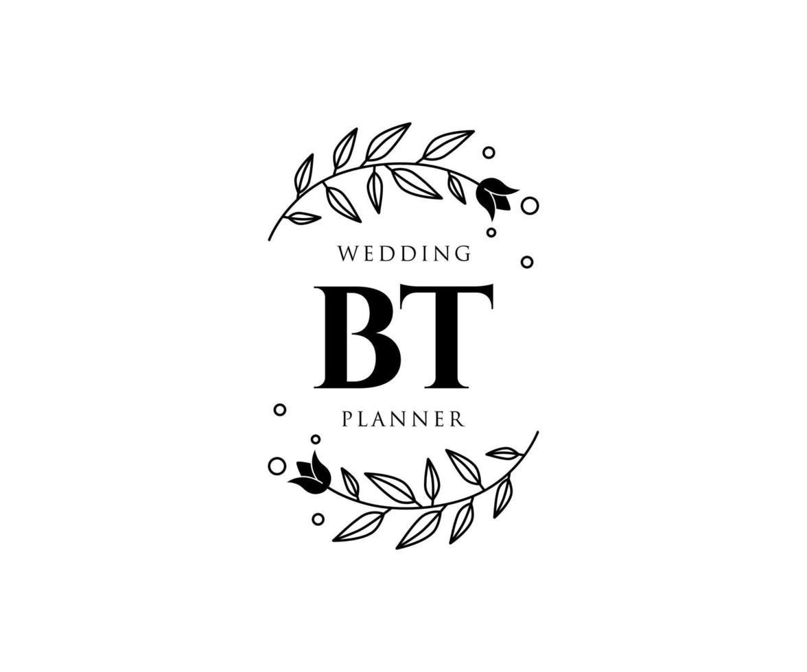BT Initials letter Wedding monogram logos collection, hand drawn modern minimalistic and floral templates for Invitation cards, Save the Date, elegant identity for restaurant, boutique, cafe in vector