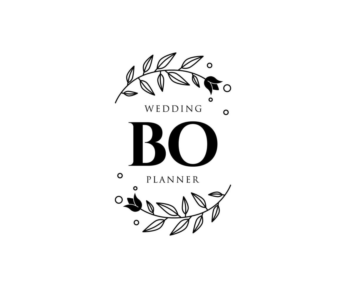 Colección de logotipos de monograma de boda con letras iniciales bo, plantillas florales y minimalistas modernas dibujadas a mano para tarjetas de invitación, guardar la fecha, identidad elegante para restaurante, boutique, café en vector